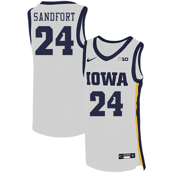 Men #24 Pryce Sandfort Iowa Hawkeyes College Basketball Jerseys Stitched Sale-White - Click Image to Close